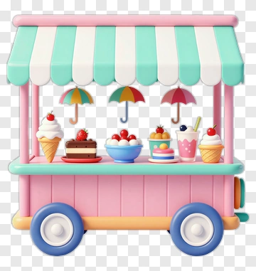 Colorful Ice Cream Cart With Treats PNG