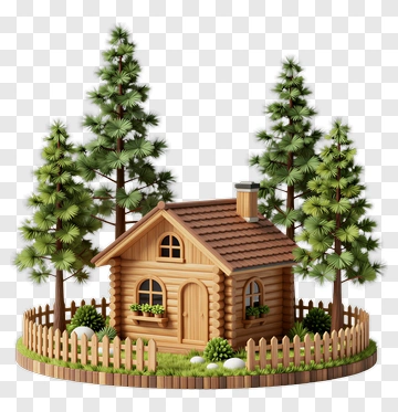 Wooden House Surrounded By Pine Trees PNG