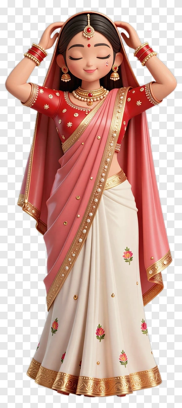 Cartoon Woman In Traditional Indian Saree PNG