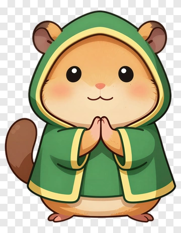 Cartoon Hamster In A Green Cloak PNG