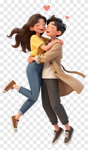Cartoon Couple Embracing Each Other PNG