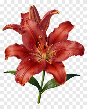 Red Lily Flower With Water Droplets PNG