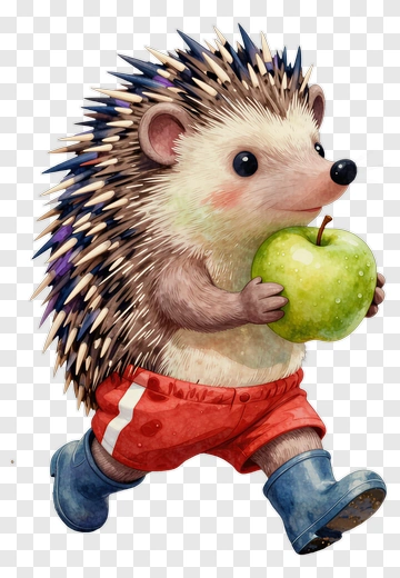 Cartoon Hedgehog Holding A Green Apple PNG