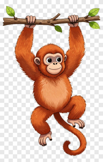 Cartoon Monkey Hanging From A Branch PNG
