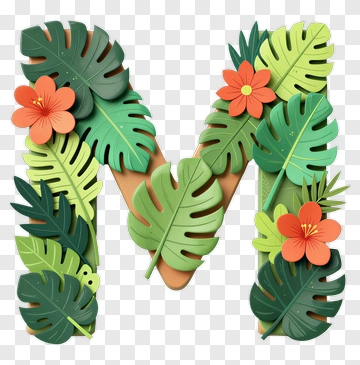 Leafy Letter M With Flowers PNG