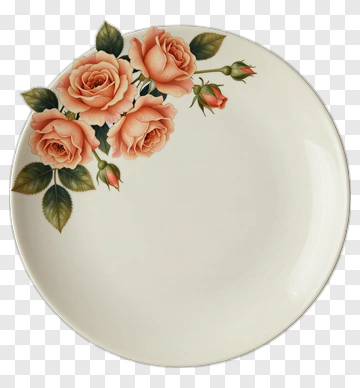 Plate Decorated With Pink Roses PNG