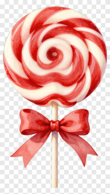 Red And White Swirled Lollipop With Bow PNG