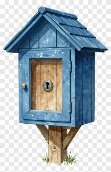 Wooden Mailbox With Blue Roof PNG