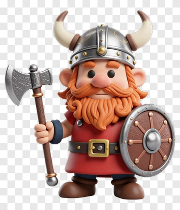3D Viking Warrior Holding Axe And Shield PNG