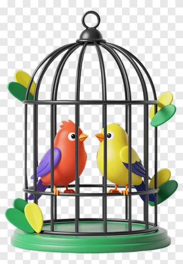 Colorful Birds In A Cage PNG