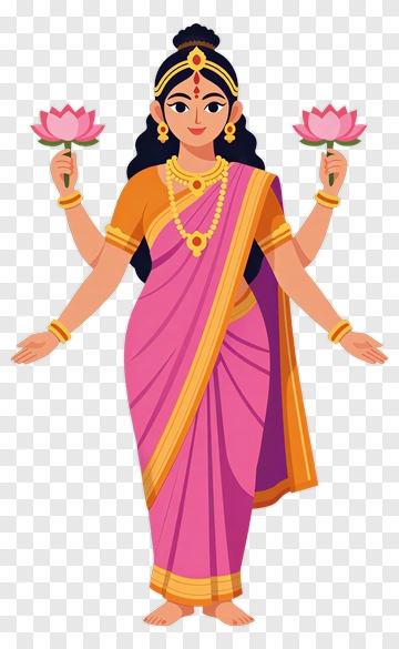 Hindu Goddess Holding Lotus Flowers PNG