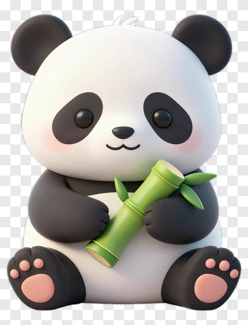 Cartoon Panda Holding Bamboo PNG