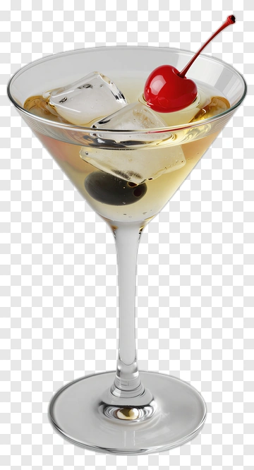 Cocktail Glass With Ice And Cherry PNG