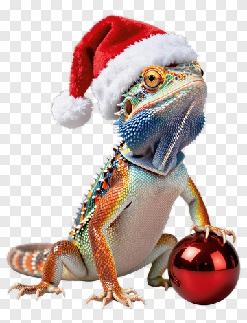 Lizard Wearing A Santa Hat Holding A Christmas Ornament PNG
