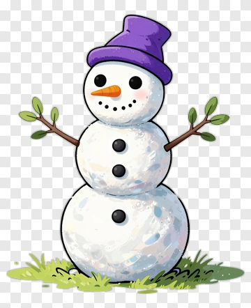 Cartoon Snowman With Purple Hat PNG