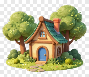 Cartoon House Surrounded By Trees PNG