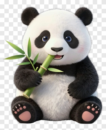 Cartoon Panda Holding Bamboo PNG