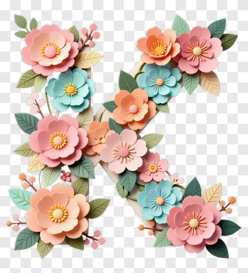 Floral Letter K With Paper Cut Flowers PNG