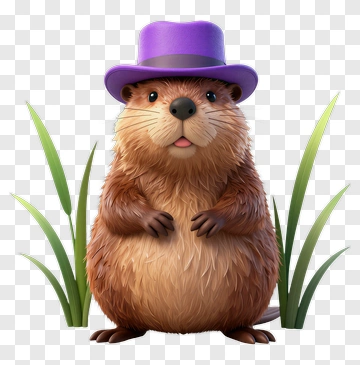 Cartoon Beaver Wearing A Purple Hat PNG