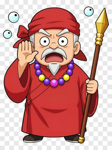 Cartoon Elderly Man Holding A Staff PNG