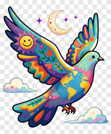 Colorful Bird With Earth And Smiley Face PNG