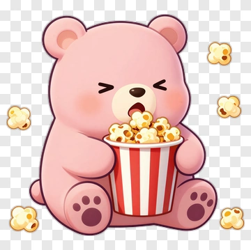 Cartoon Bear Eating Popcorn PNG