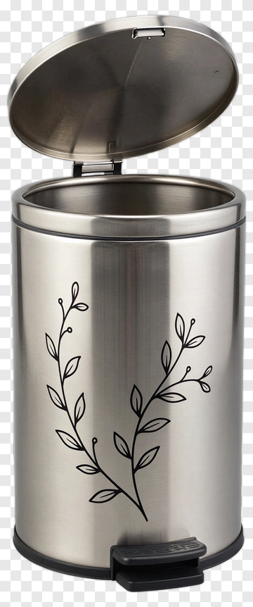Stainless Steel Trash Can With Floral Design PNG