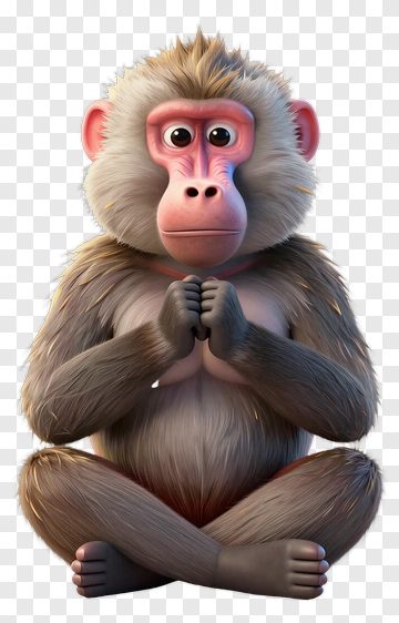 3D Cartoon Monkey Sitting With Hands Together PNG