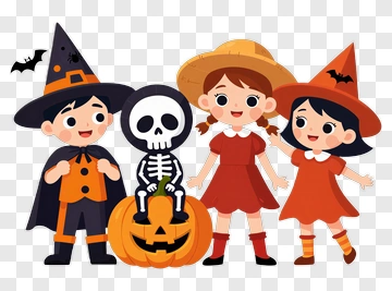 Cartoon Children Celebrating Halloween With A Pumpkin PNG