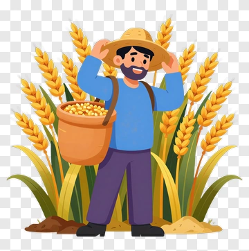Cartoon Farmer Carrying A Basket Of Wheat PNG