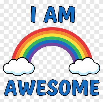 Rainbow With Clouds And 'I Am Awesome' Text PNG