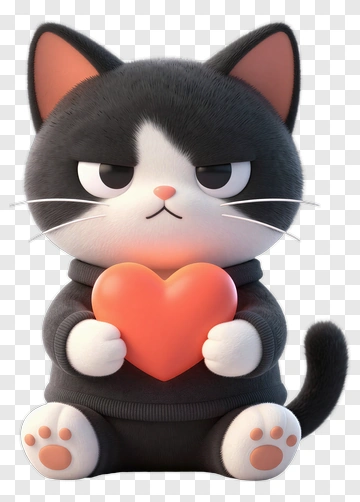 Cartoon Cat Holding A Heart PNG
