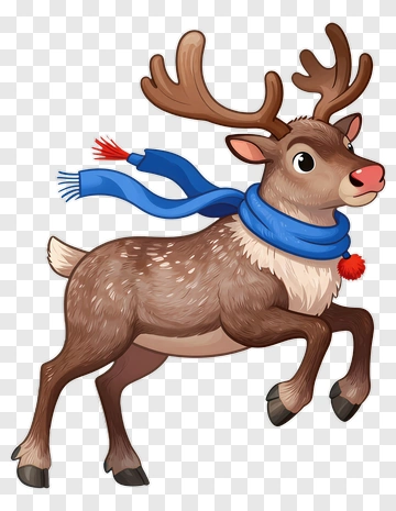 Cartoon Reindeer Wearing A Blue Scarf PNG