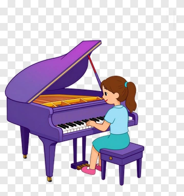 Girl Playing A Purple Grand Piano PNG