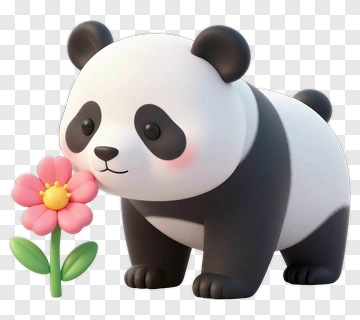 Cartoon Panda Holding A Flower PNG