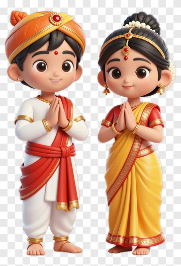 Cartoon Children In Traditional Indian Attire PNG