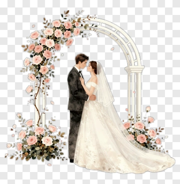 Wedding Couple Under Floral Arch PNG