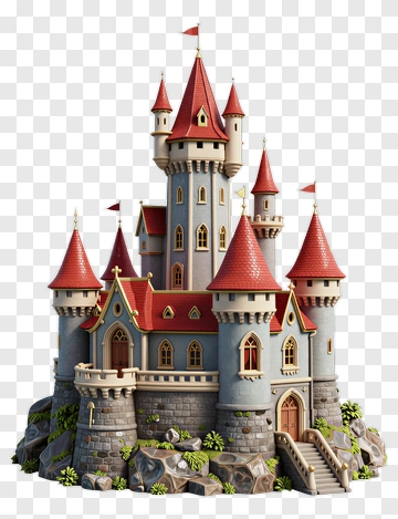 3D Fantasy Castle With Red Roofs PNG