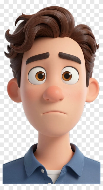 Cartoon Young Man With A Neutral Expression PNG