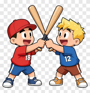 Cartoon Boys Playing Baseball PNG