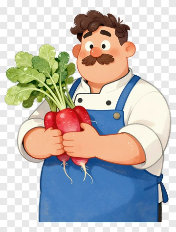 Cartoon Chef Holding Fresh Radishes PNG