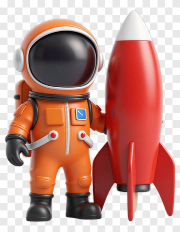 3D Astronaut Holding A Red Rocket PNG