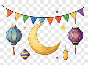 Colorful Lanterns And Moon Decoration PNG