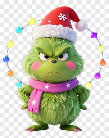 Cartoon Grinch In A Santa Hat With A Scarf PNG
