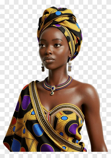 Woman In Colorful African Attire PNG