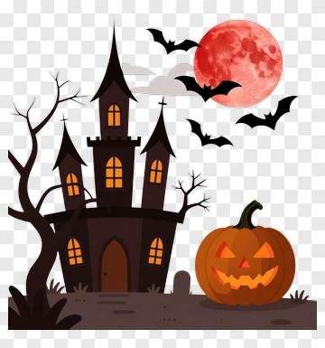 Halloween Pumpkin Near A Haunted House PNG