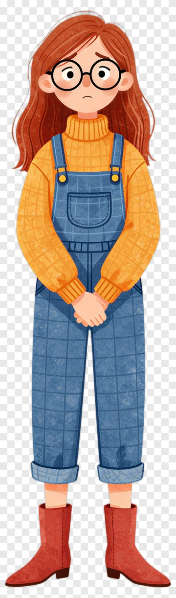 Cartoon Girl Wearing Glasses And Overalls PNG