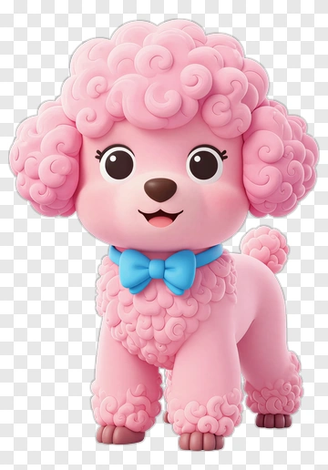 Cartoon Pink Poodle With Blue Bow Tie PNG