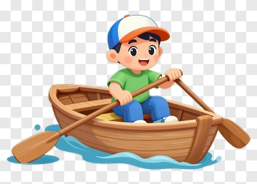 Cartoon Boy Rowing A Boat PNG