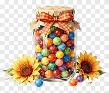 Colorful Candy Jar With Sunflowers PNG